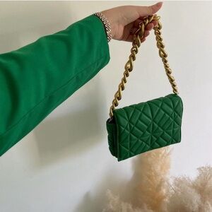 Zara- Green Quilted Chain Shoulder Bag